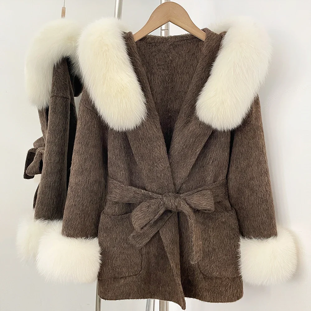 Double Face Coat Women's Wool Jacket Oversized Fur Coat Warm Layer Luxury Commuting Style Wear Cold Season Belted Wrap for Women