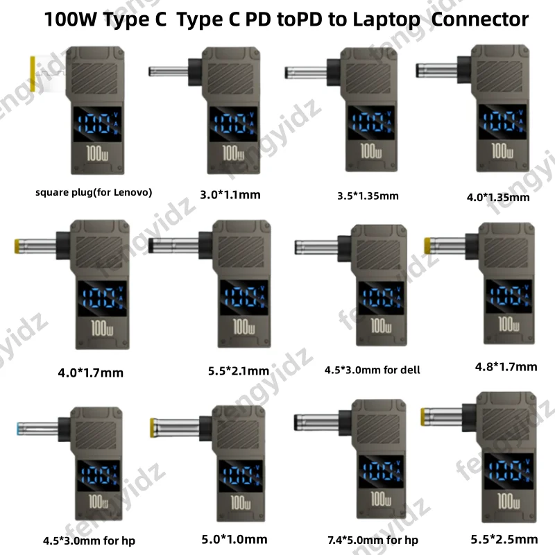 LED Display PD 100W Laptop Power Supply Adapter Charger Connector USB Type C PD to DC Jack Plug Converter for Lenovo Hp Dell