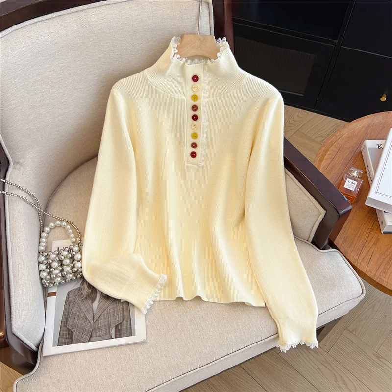 

Women Off White Knitwear Turtleneck Knit Pullover Sweater Vintage 2000s Y2k Long Sleeves Soft Cozy Cashmere Sweater Autumn 2025