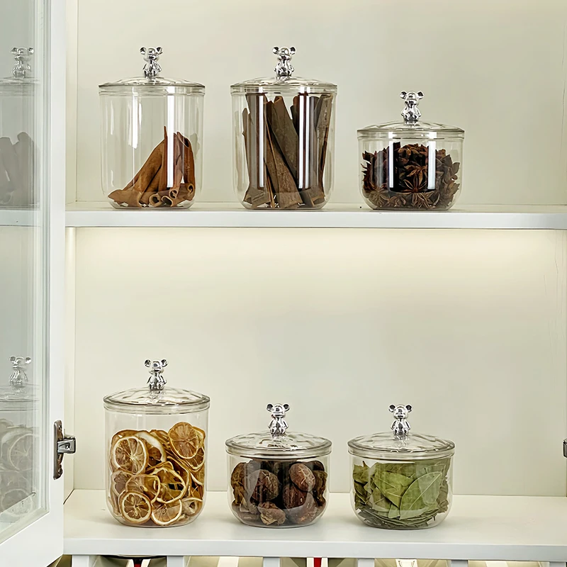 1-Piece Creative Bear Sealed Jar Storage Jar with Lid Capsule Coffee Cotton Sticker Storage Box Snack Storage Jar