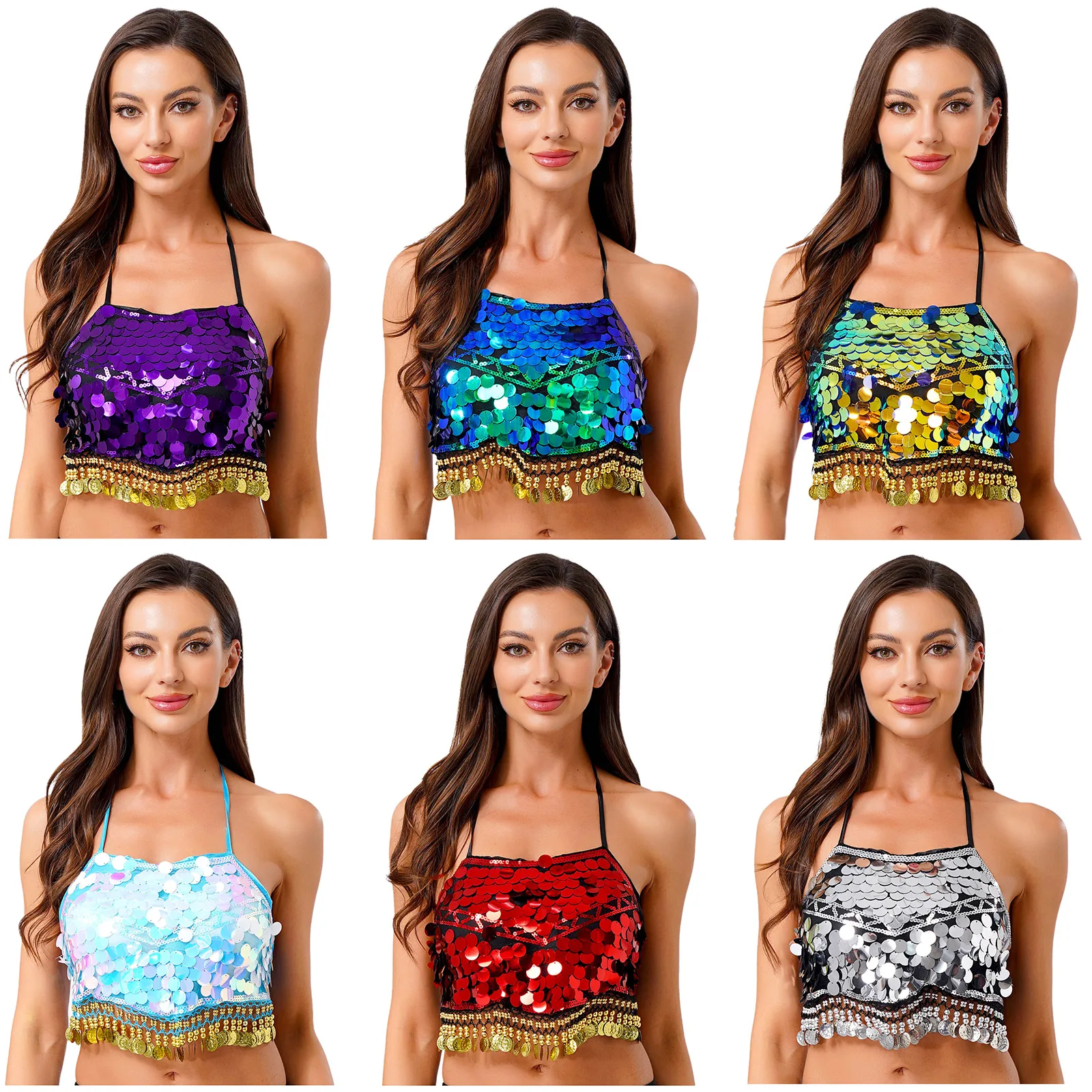 إمرأة ملابس رقص البطن الرسن عارية الذراعين سباركلي الترتر هامش الدانتيل متابعة الصدرية الأعلى غنائية الجمباز المحاصيل القمم ملابس الرقص الشرقي #6