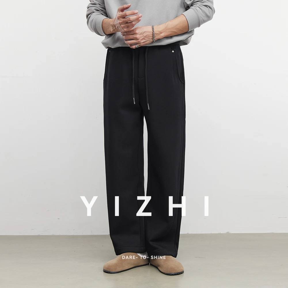 

Fashion Men's Straight-Leg Sweatpants Metal Buckle Decoration Fleece Lining New 2025 Autumn Winter Loose Casual Sports Pants