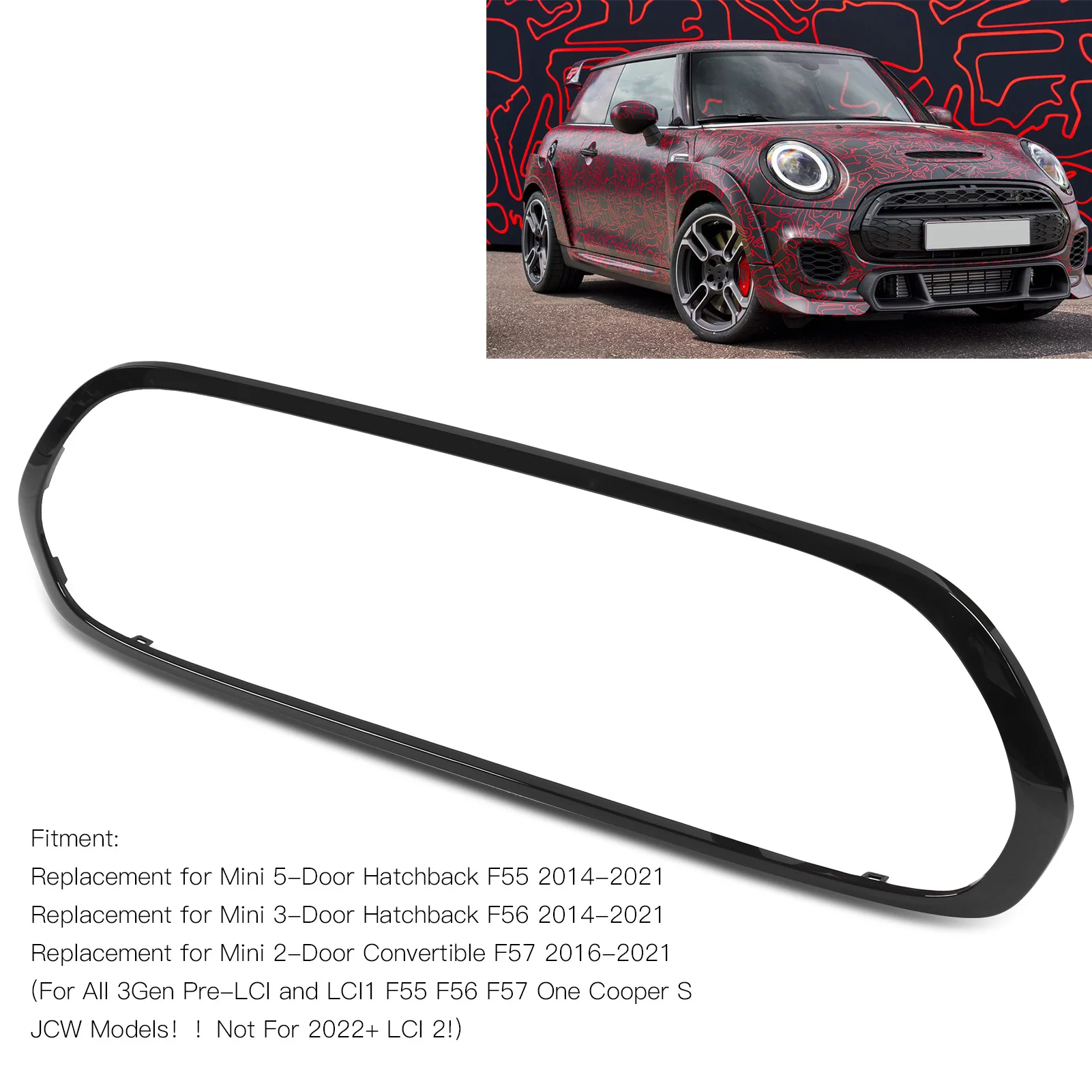 Gloss Black Grille Surround Cover Trims Replacement for Mini F55 F56 F57 One  S JCW 2014+ Grille Surround Cover Trim - view 2