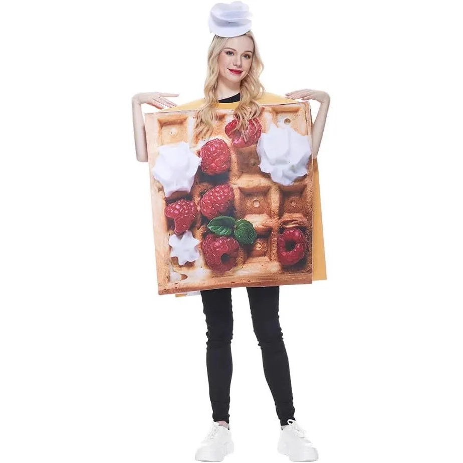

Funny Food Cream Waffle Costume Tunic Sponge Suit Unisex Adult Men Women Purim Halloween Party Fancy Dress