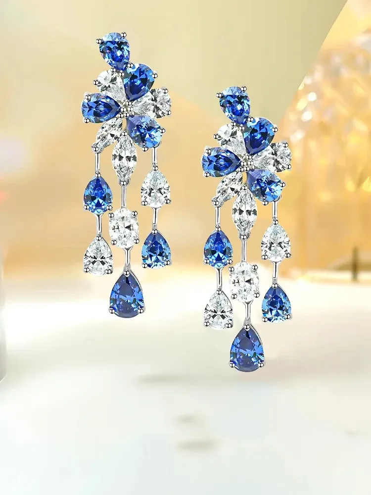 

New Water Drops Flower Earrings Earrings, High Carbon Diamond Luxury Versatile, Small Crowd Design, Level Sense