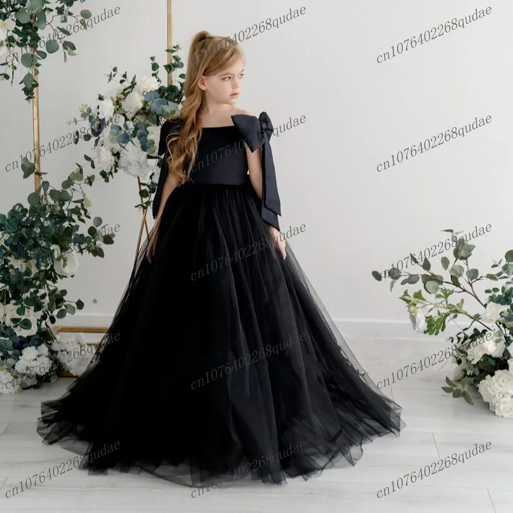 

New Beautiful Black Satin Sleeveless Flower Girl Dresses Princess Dress First Communion Dress Toddler Baby Gown Custom Made