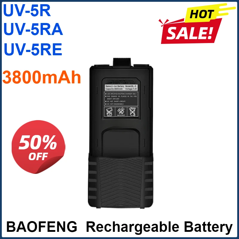 

7.4V 3800mAh BaoFeng UV-5R Plus Rechargeable Battery for UV5RA Radio Accessory UV5RE Walkie Talkie BL-5 Extended Li-Ion Camping