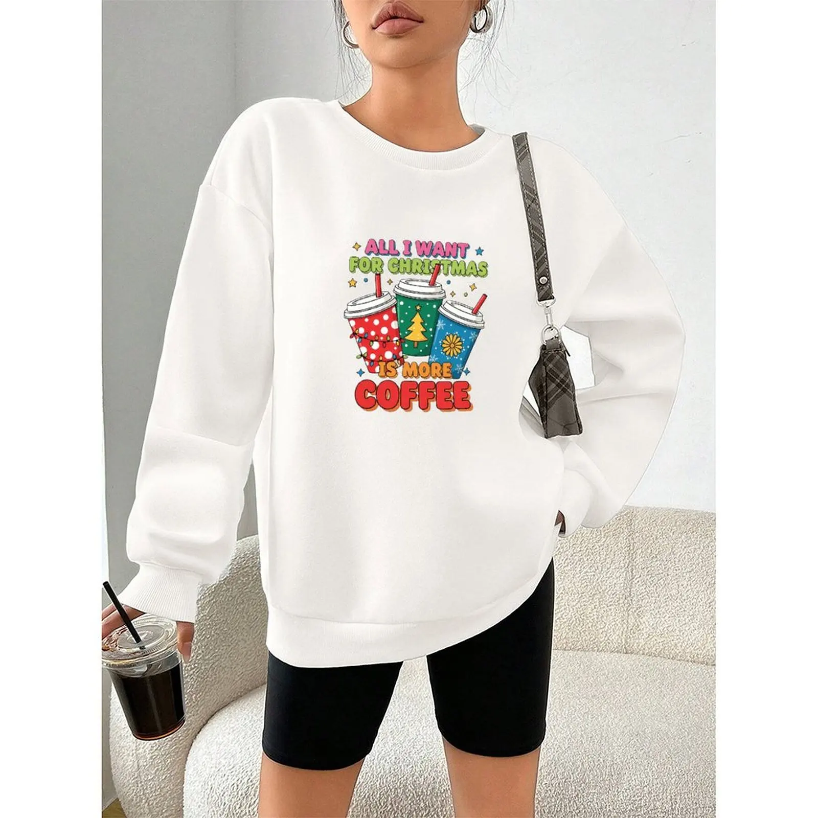 

O-Neck Sweatshirt Velvet Winter Casual Loose Comfort Christmas Printed Pattern Sweater Warm Loose Fashion Pullover Woman Clothes