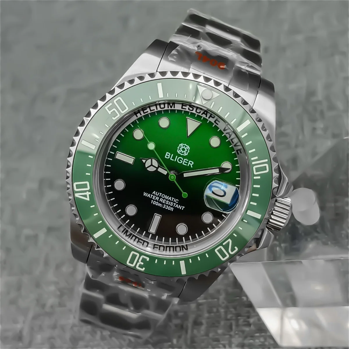 Relógio mecânico submersível masculino, vidro de safira nh35a pt5000, movimento 43mm, caixa de aço 316l, pulseira com trava deslizante, moldura de cerâmica