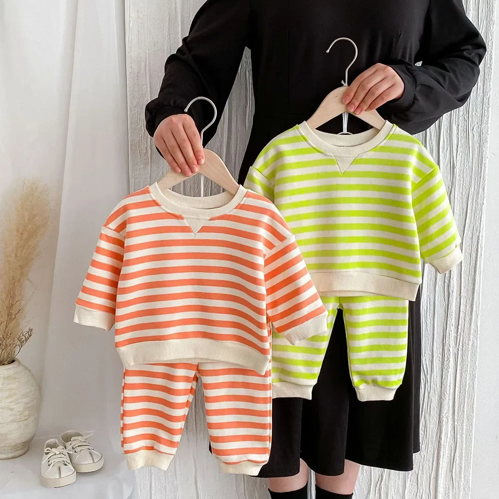 2024 Autumn Baby Clothes Sets Boys Sweatshirt Fashion Kids Suit Girls Striped Cotton Top+Pants 2Pcs 1-4T Infant\'s Outfit