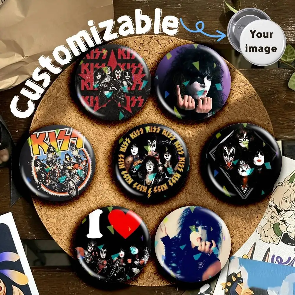 Shock Rock Band K-Kiss Army  Customizable Round Brooch Pins, Personalized Badges With Broken Glass Design Fashion Accessory