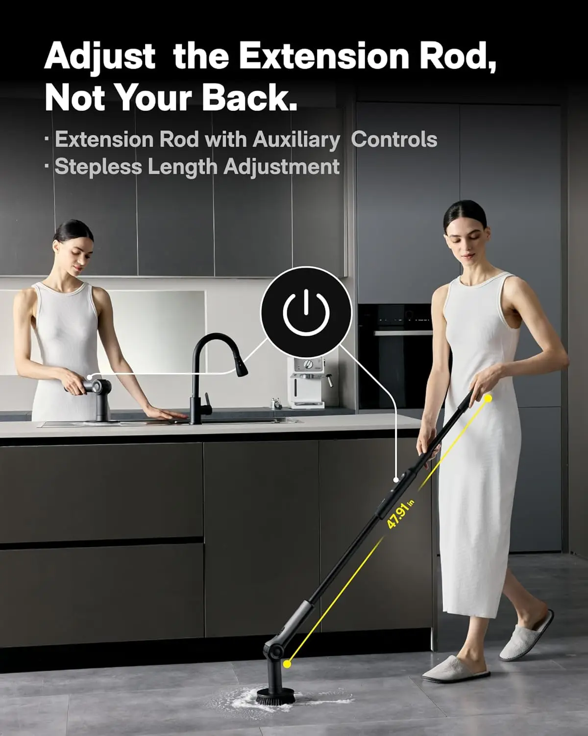 Flexi™ Cordless Electric Spin Scrubber, Adjustable Angle, Extendable Handle, Smart Display, IPX7 Waterproof, Powerful