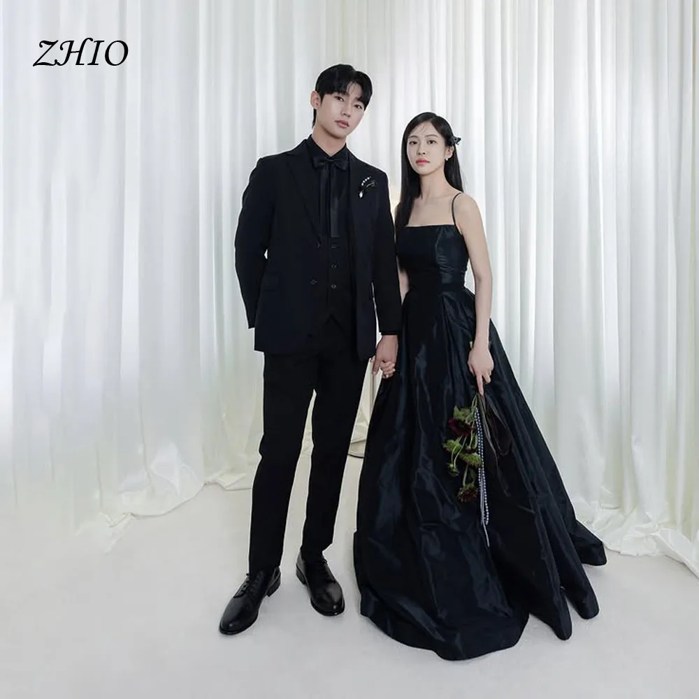 

ZHIO Simple Black Korea Evening Dresses Spaghetti Strap Prom Gown Customized A-line Prom Party Dresses robes de soirée