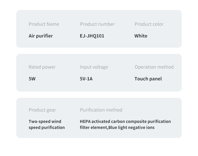 Portable Air Purifier HEPA Activated Carbon Composite Filter Blue Light Negative Ion 2 Speed Touch Control USB Type-C Quiet Night Mode Aroma Tank
