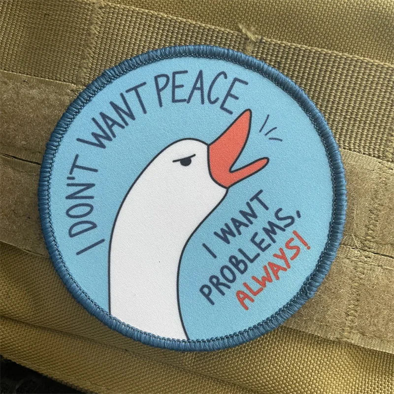 Silly Goose Embroidery Patches I Don't Want Peace Morale Badge Tactical Patches for Backpack Hook and Loop Skull Sticker