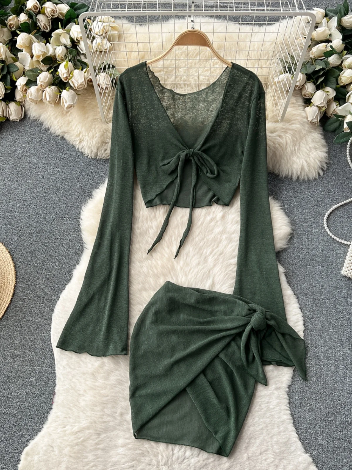 

Sexy Pure Desire Women's Long Sve Belted Coat + ort Skirt Two-Piece Set Summer 2023 Faion Outerwear Bodycon Dr