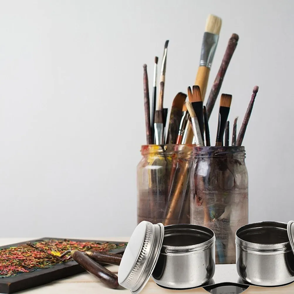 

Набор из 2 емкостей для мытья кистей с крышкой, из нержавеющей стали, для художников, для очистки кистей, смешивания красок и растворителей, для домашнего использования