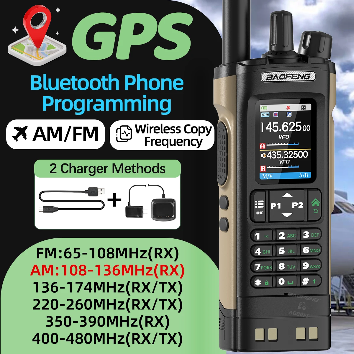 BAOFENG UV-32 GPS Walkie Talkie Bluetooth Phone APP Programming Multi Band 1000CH Type-C Long Range Upgraded UV-5R Ham Radio