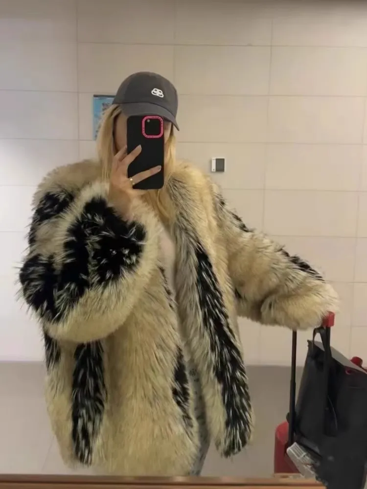 Lautaro Autumn Winter Oversized Soft Thick Warm Hairy Colorful Gradient  Faux Fox Fur Coat Women V Neck Luxury  Fluffy Jacket