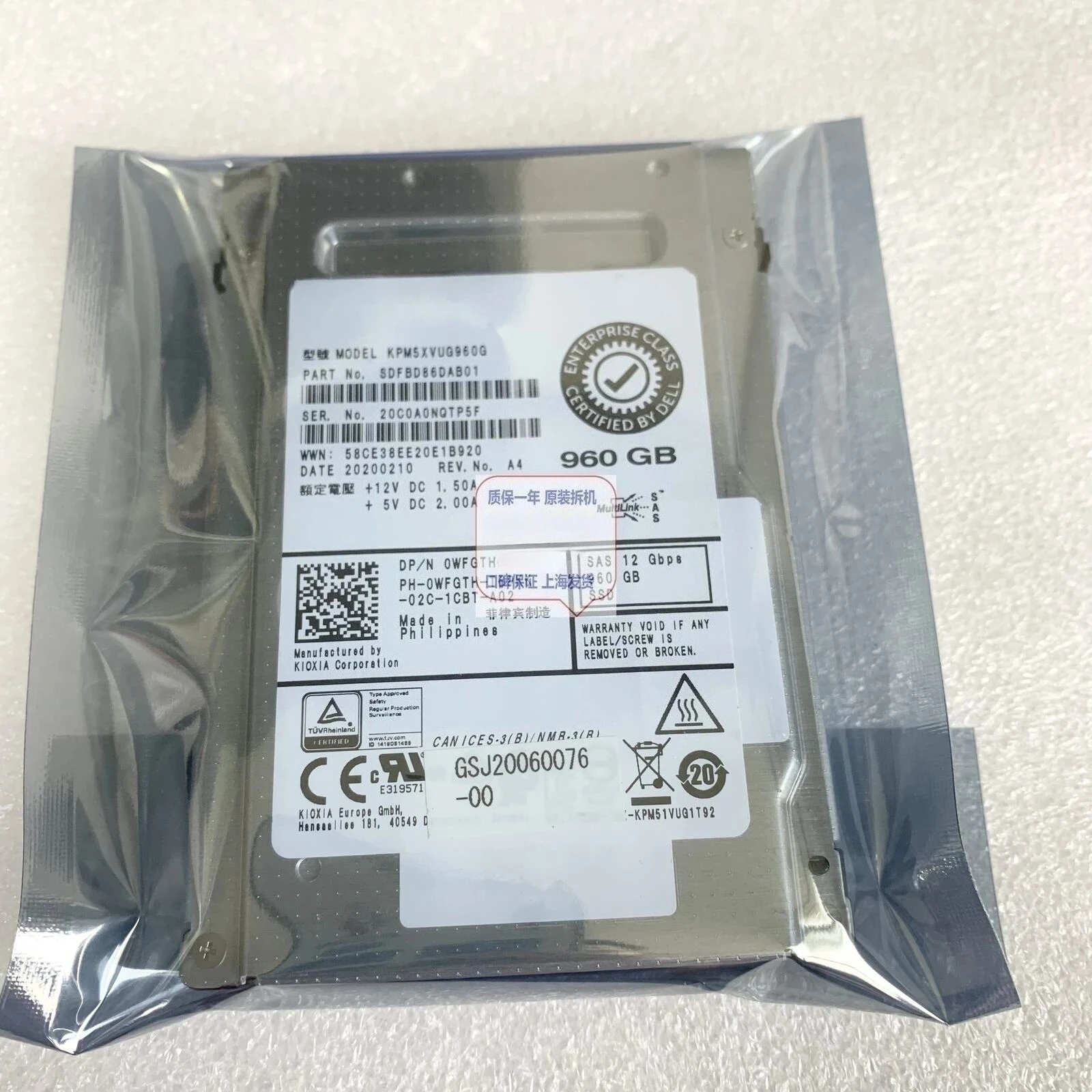 

0WFGTH KPM5XVUG960G SDFBD86DAB01 960GB SAS MU 12G Used
