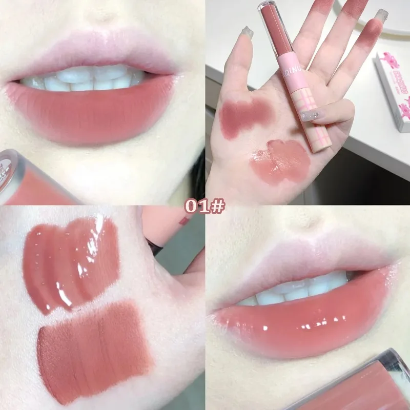 Double End Lippen glasur Voll glanz Spiegel Lippenstift matt Samt Lippen schlamm lang anhaltende Farbe feuchtigkeit spendende Lip gloss getönte Kosmetik