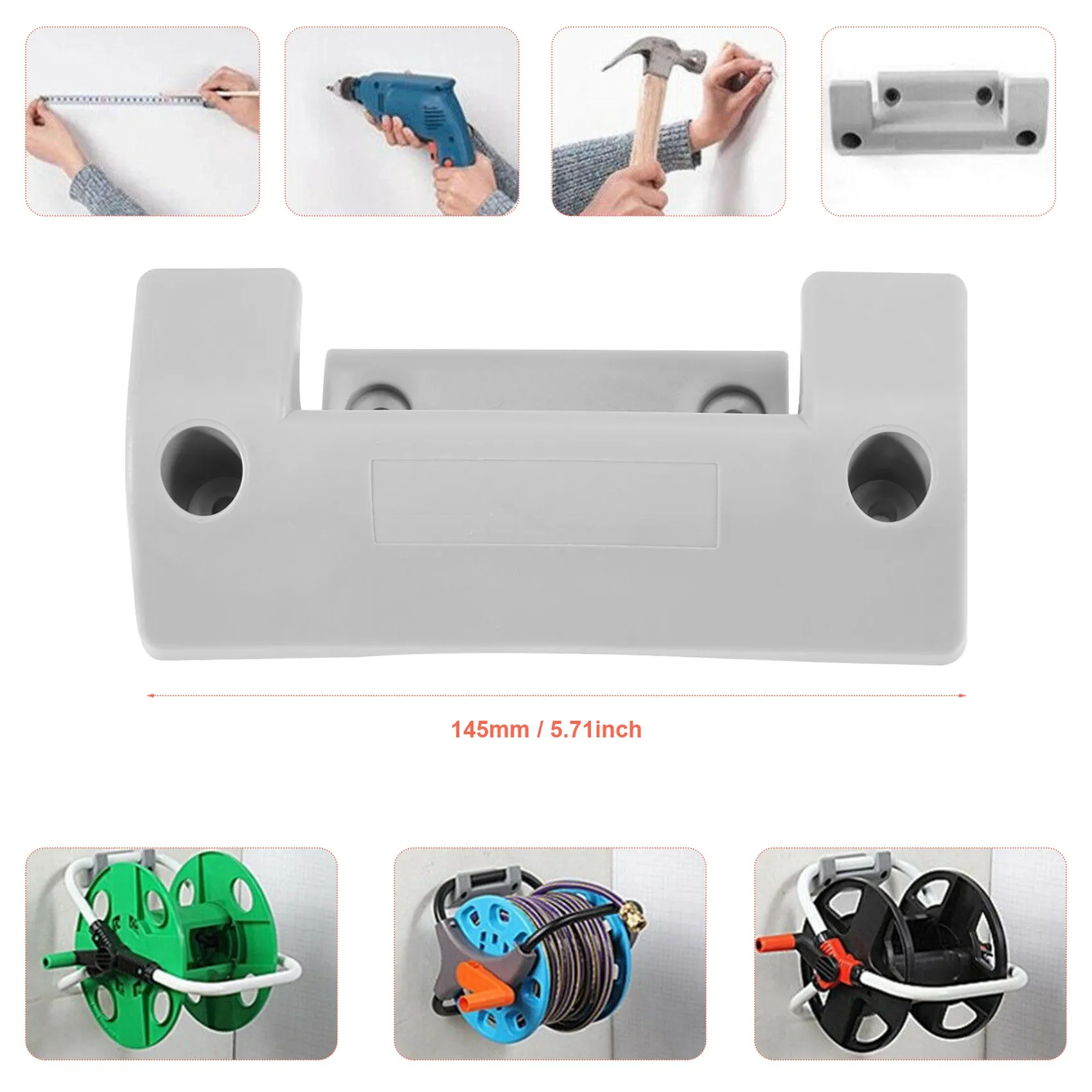 AEE4-2Pcs Garden Hose Reel Holder PVC Wall Mounted Garden Hose Hanger Pipe Holder With 8Pcs Expansion Screws