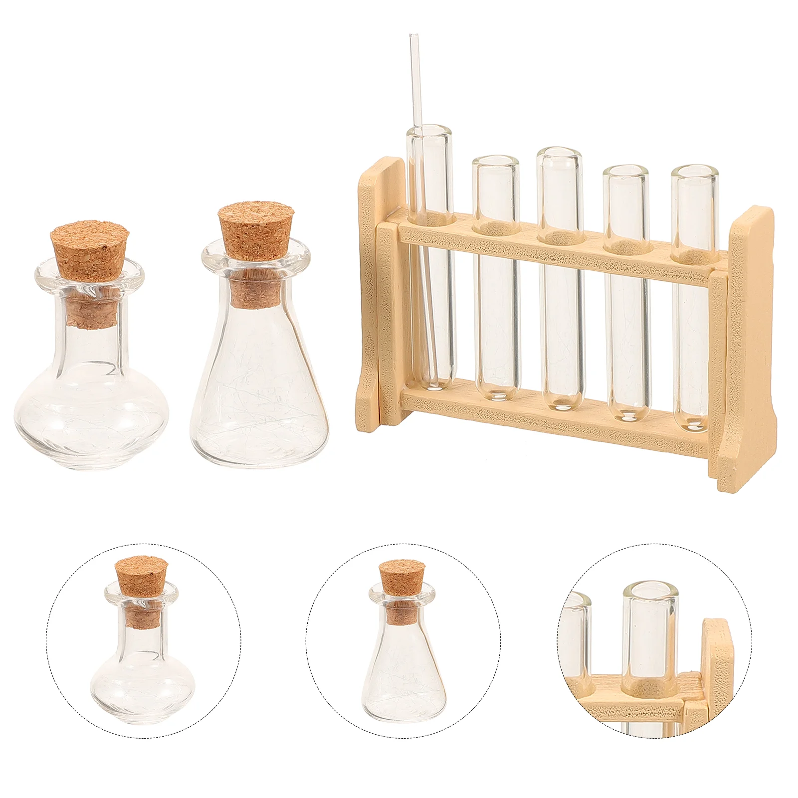 Dollhouse Mini Glass Test Tube Set Experiment Toy Rack for Micro Landscape Prop Education Terrarium Kit