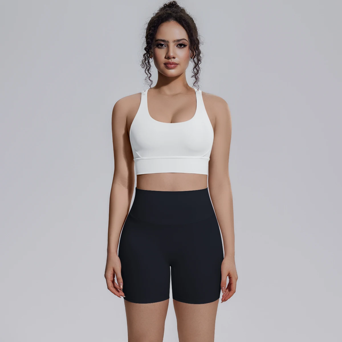 2-teiliges Yoga-Set, atmungsaktiv, für Sommer, Laufen, Radfahren, rückenfreier Sport-BH, High-Waist-Shorts mit Peach-Butt-Effekt, Fitness-Shorts, Gym-Yoga-Set – Detail 22