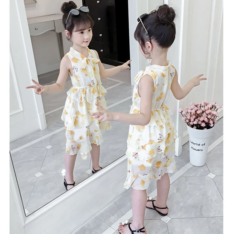 Flower Butterfly Baby Girls Dress Summer New Fashion Chiffon Little Princess Dress Birthday Party Kids Clothes 3 4 5 6 7 8 Years