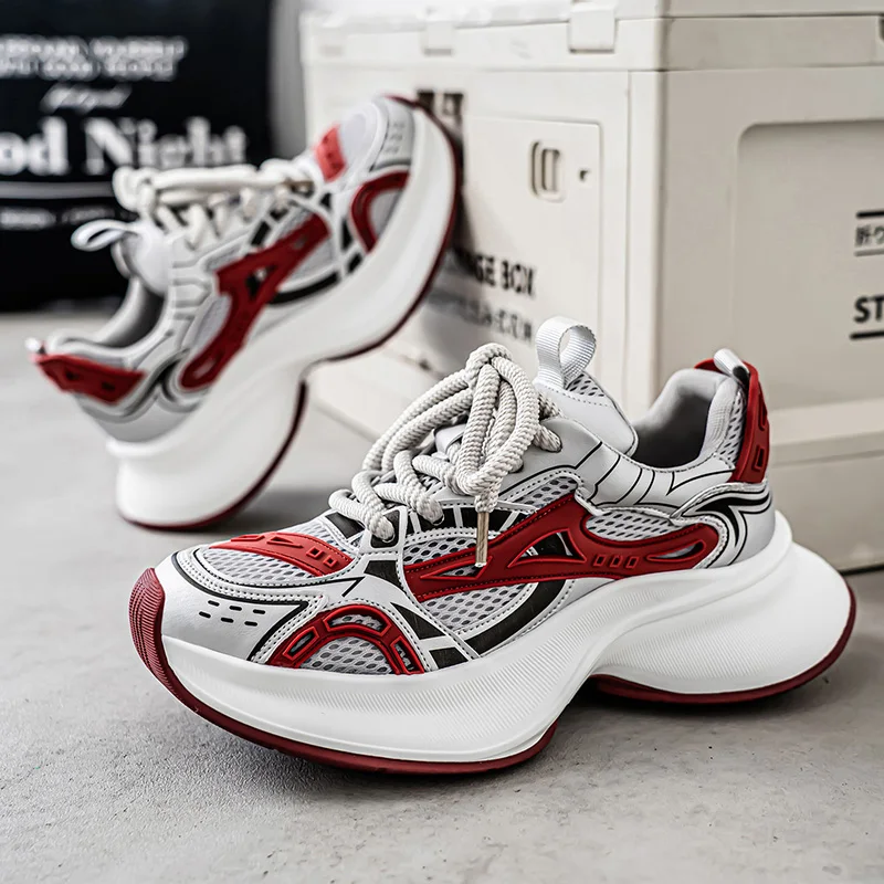 

Men's Breathable Sporty Casual Shoes Summer Trendy Brand Mesh Upper Thick Bottom Heightening Dad Shoes Low Cut Rubber Sole