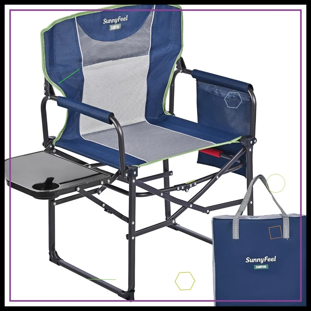 

Heavy Duty Oversized Folding Camp Chair with Side Table and Storage Pockets for Outdoor Beach Fishing Picnic