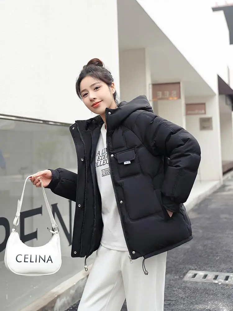 Vielleicht New 2022 Women Short Jacket Winter Thick Hooded Cotton Padded Coats Female Korean Loose Puffer Parkas Ladies Oversize