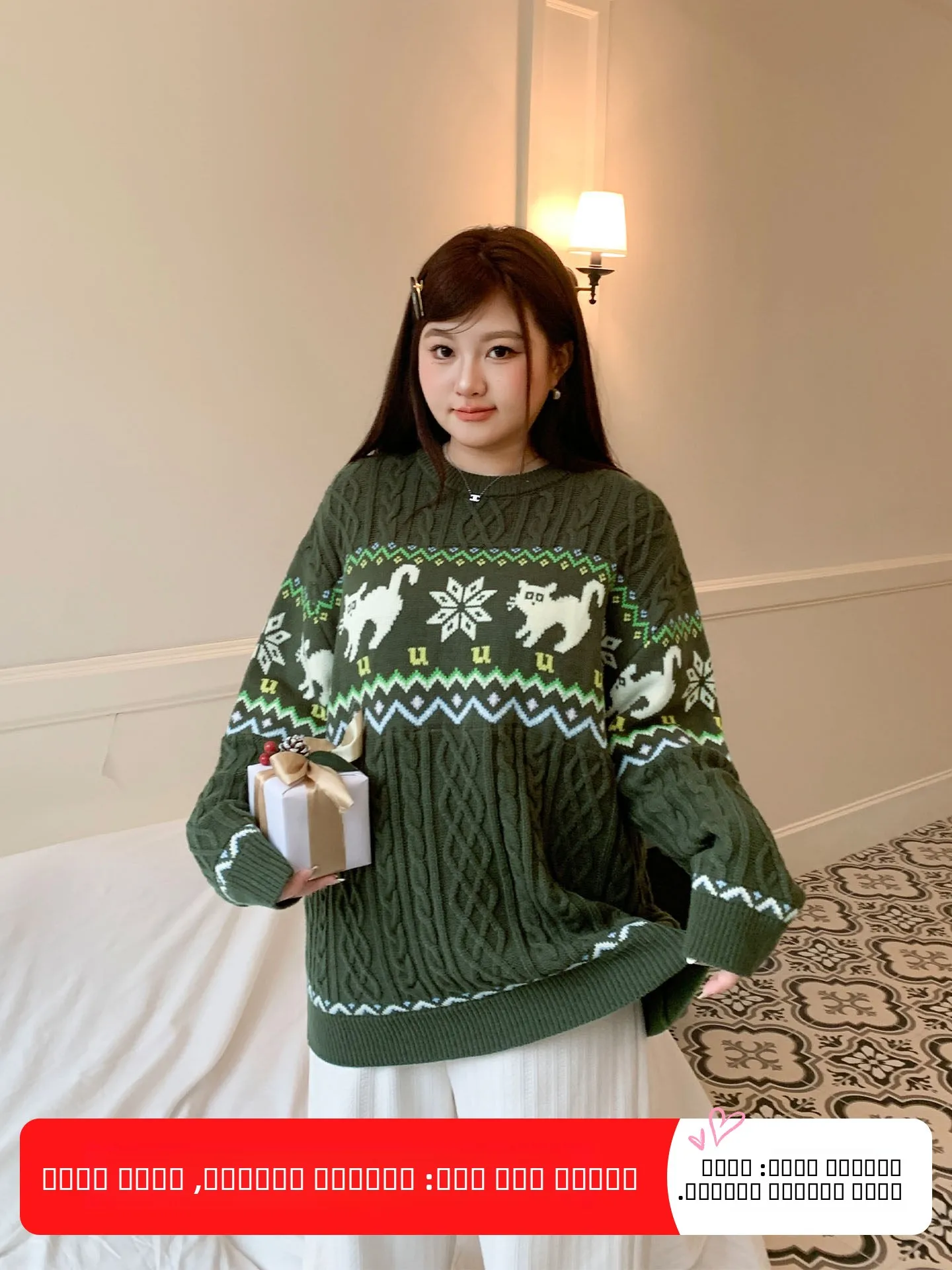 

Вязаный свитер YUZI Fi Roe в стиле ретро, оливковый, с узором Fair Isle, свободного кроя, повседневный, больших размеров, для женщин