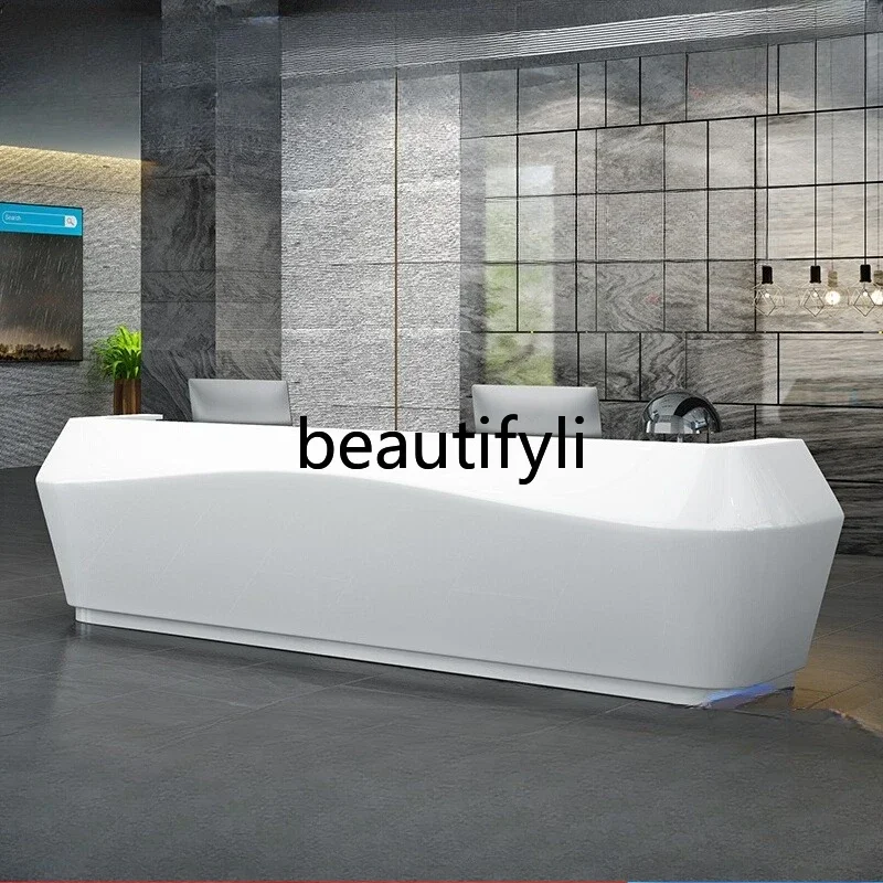 مكتب استقبال zzqFront، مكتب أمين الصندوق المنحني البسيط والحديث، مكتب خدمة متجر المكتب، طلاء أبيض