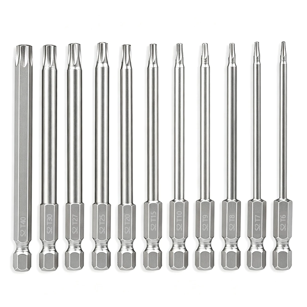 11-Piece S2 Alloy Torx Screwdriver Bit Set (100mm)  T6 T7 T8 T9 T10 T15 T20 T25 T27 T30 T40  Magnetic Tips for Secure Fastening