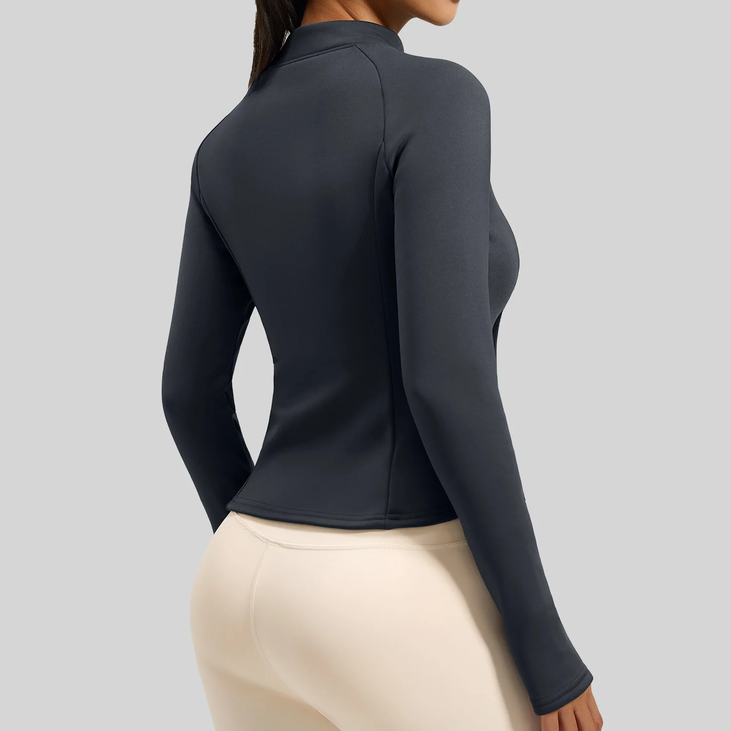 Peach Velvet Stand-up Collar Pocket Jacket Autumn And Winter New Velvet Thickened Warm Stand-up Collar Yoga Clothes