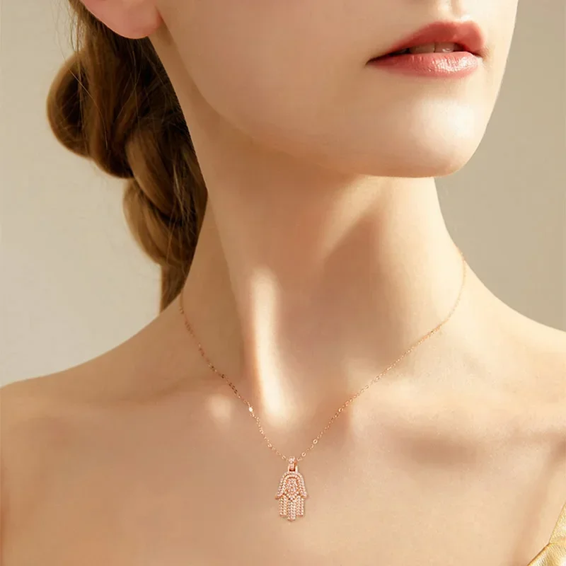 Nasiahamsa Hand 0.9Mm Moissanite Pendant Necklace For Woman Gra S925 Silver Diamond Hip Hop Fine Neck Jewelry
