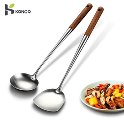 Konco 304 Stainless Steel Spatula Spoon Kitchen Utensils Wok Spatula with wooden handle Shovel Scoop Kitchen Cooking Tool