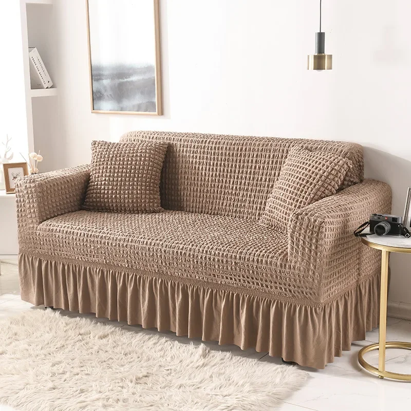 High Elastic Bubble Grid Sofa Cover 1/2/3/4 With Skirt Hem Universal Stretch Couch Protector For Home Living Room Pet Anti Dirt