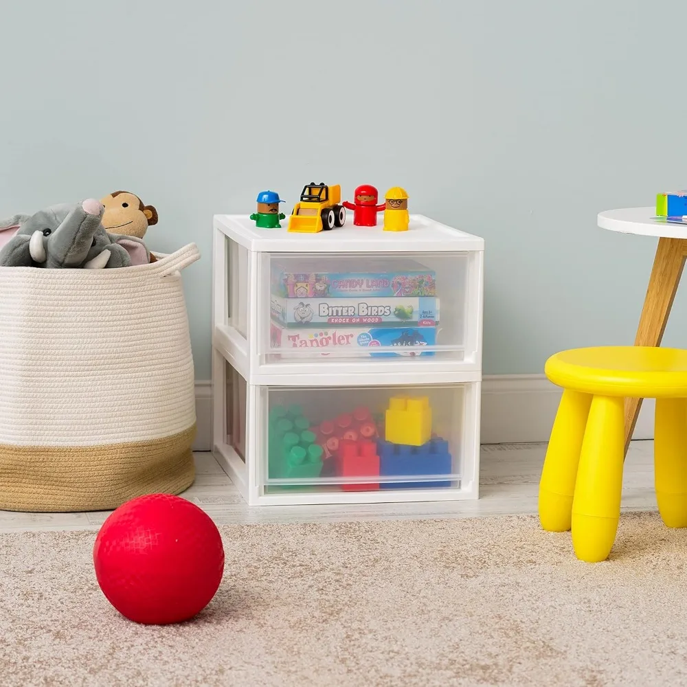 أدراج بلاستيكية قابلة للتكديس سعة 30 لترًا للتخزين، مجموعة مكونة من وحدتين مع أدراج منزلقة لغرفة النوم وتنظيم الخزانة