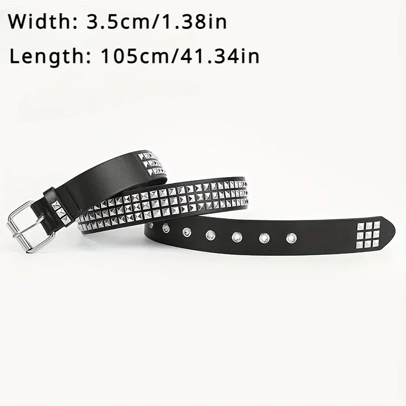 Studded Belt Men Women Punk Pyramid Square Buckle Chain Belt Bonded Leather Rivet Black Leather Belt Waistband for Jeans