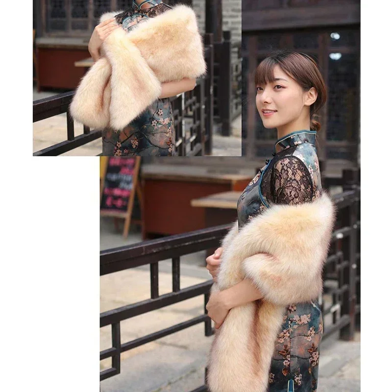 Autumn Winter Warm Cheongsam Shawl Neck Warmer Fur Scarf Stage Performance with Plush Widened Shawls Party Accessories