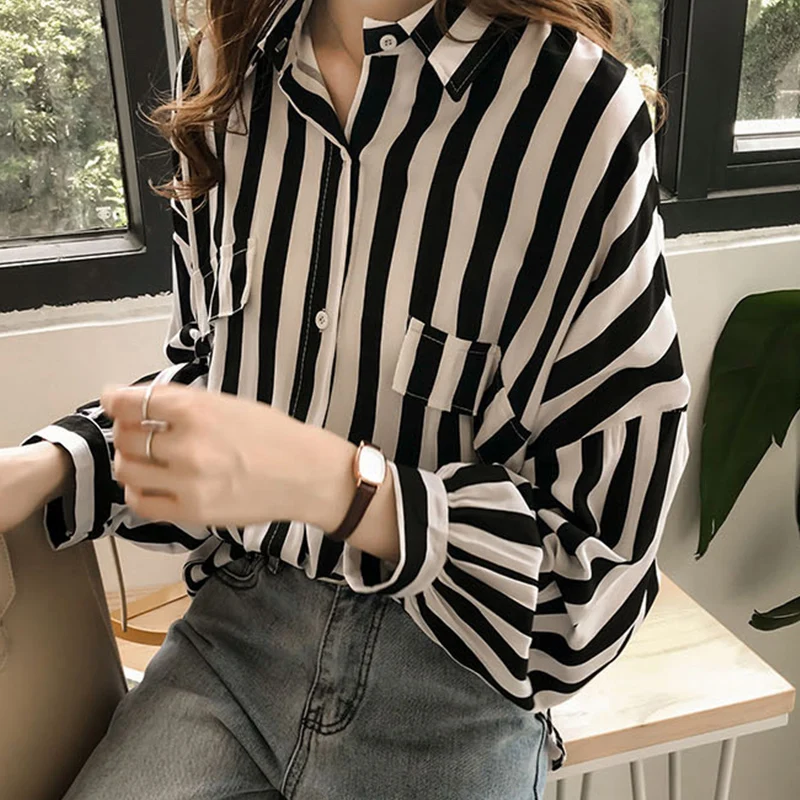 camisas Blouse Summer Shirt for Women Casual Striped Top Shirts Female Loose Blusas Spring Autumn Fall Casual Ladies Blouses Top