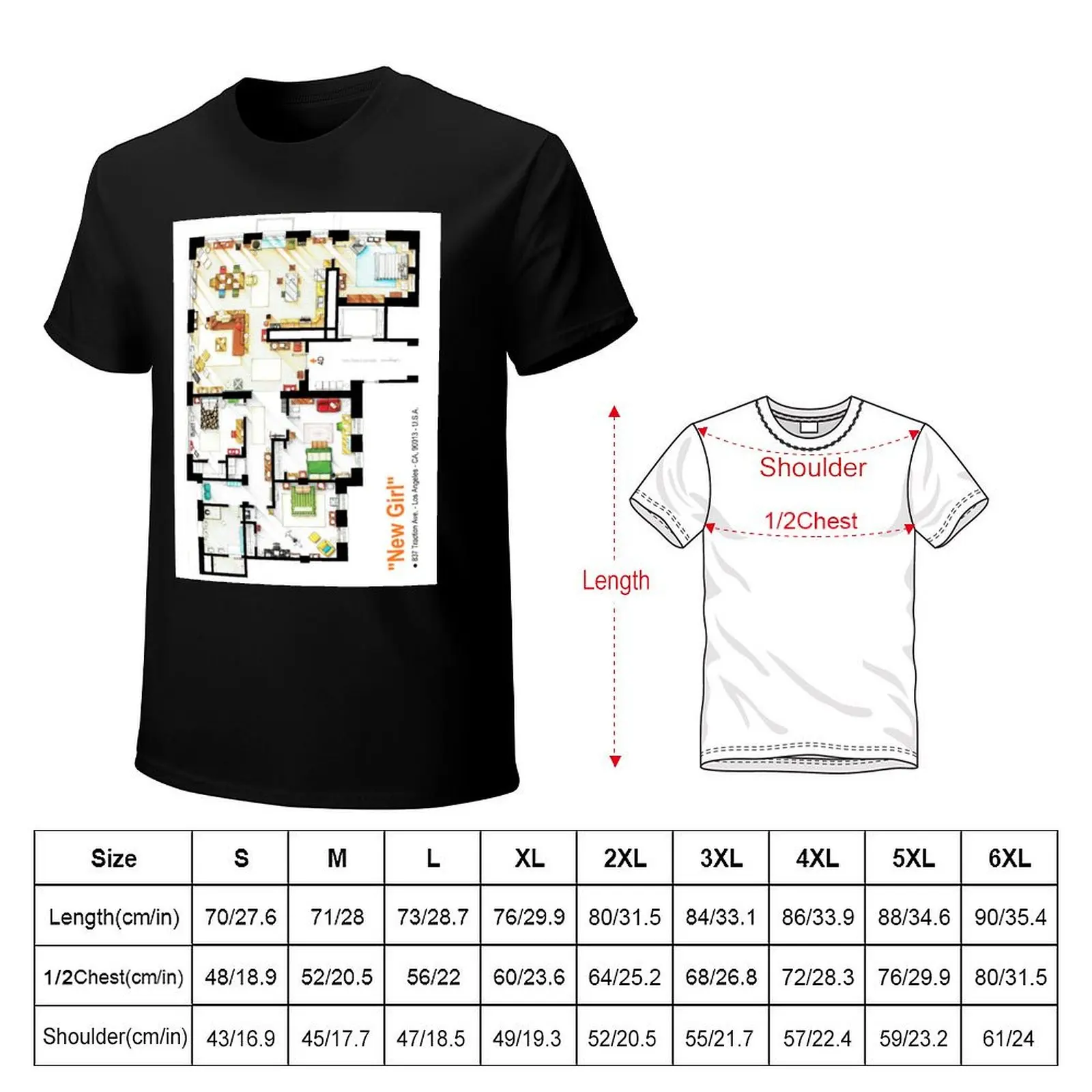 Floorplan of the loft / apartment from NEW GIRL T-Shirt Trendy Casual Short Sleeve Shirt