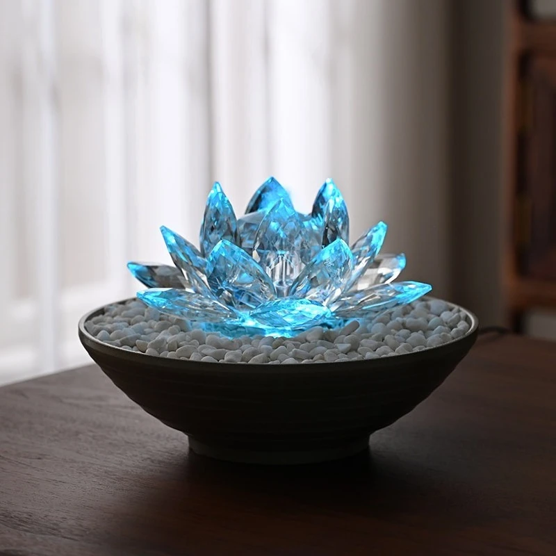 Modern simple circulating water desktop living room decoration housewarming water feature small fountain lotus crystal gift