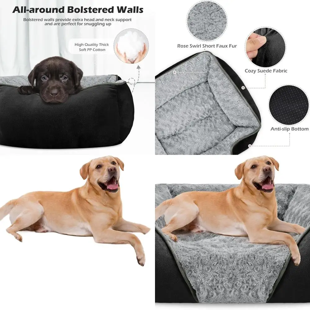 

Большая ортопедическая прямоугольная кровать для собак — моющаяся, мягкая, прочная, противоскользящая для удобного отдыха для домашних животных