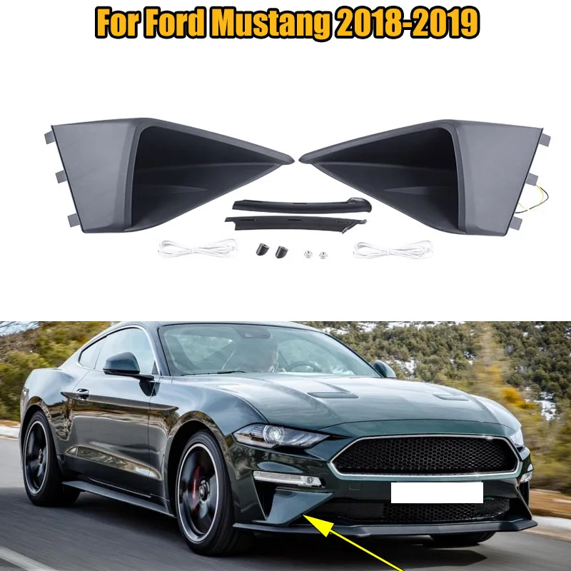 1 Set Front Air Inlet Fog Light DRL Lamp & Bezel Air Vent Trim With Lights Under The Turn Signals For Ford Mustang 2018 2019