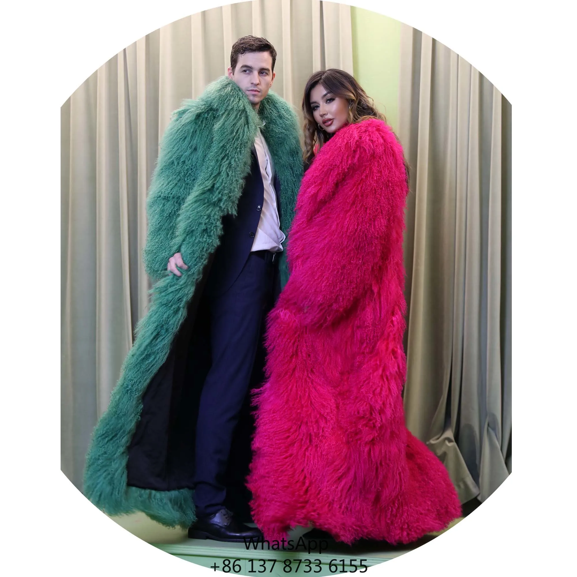 

Floor Length Women And Men Mongolian Long Hair Sheep Fur Coat