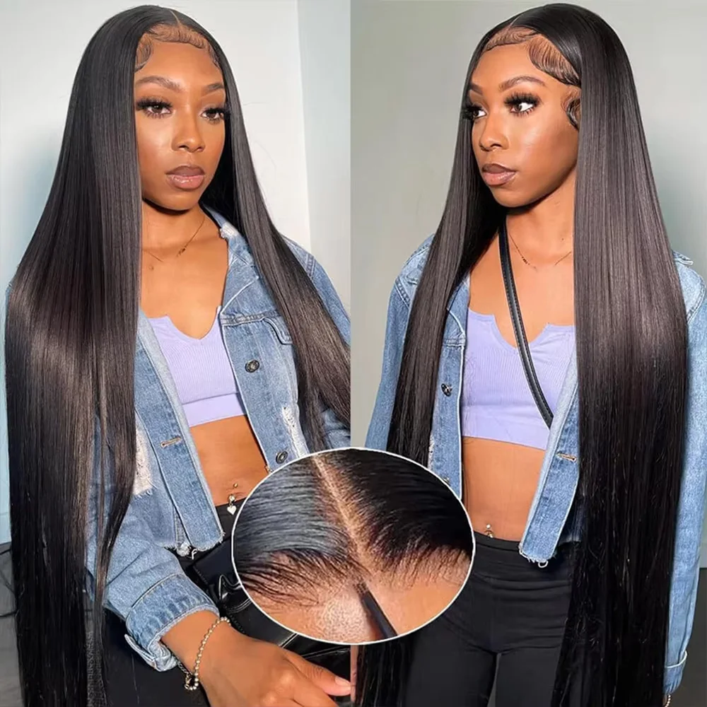 52 Inch Natural Color Straight Human Hair Wigs 200 Density  5x5 13x6 Bone Straight HD Transparent Lace Frontal Wigs For Women