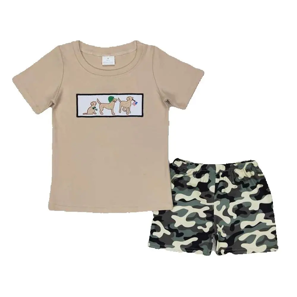 Baby Boys Dog Flag Short Sleeve Shirt Green Camo Shorts Clothes Sets